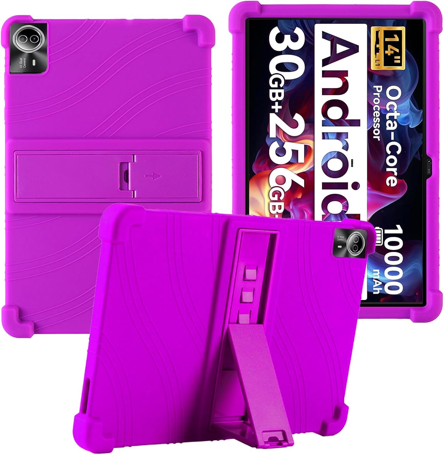 for Urao G140L 14 Inch Tablet Case,BOVUGAC Soft Silicone Adjustable Stand Shockproof Kids Friendly for Higrac G140L 14" Tablet(Purple)