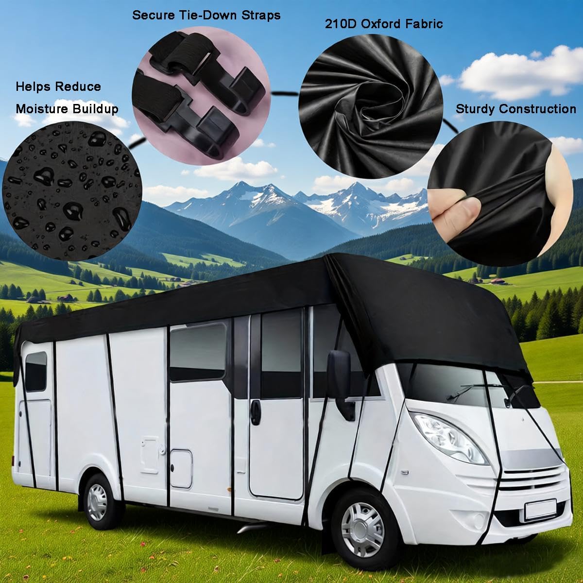 RV Roof Cover for 2025 Midwest Heritage MD2-HER-AWD, Roof Protection Cover with Straps and Buckles, Designed for Storage in Wind, Rain and Snow Conditions