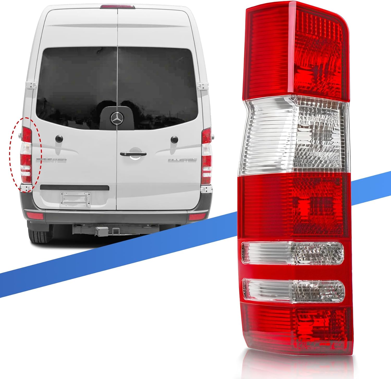 Replacement Driver Side Tail Light Without Circuit for 2007-2018 Mercedes Sprinter Van and 2007-2009 Freightliner Sprinter Van, Taillights, Left Rear Brake Lamp w/o Bulbs