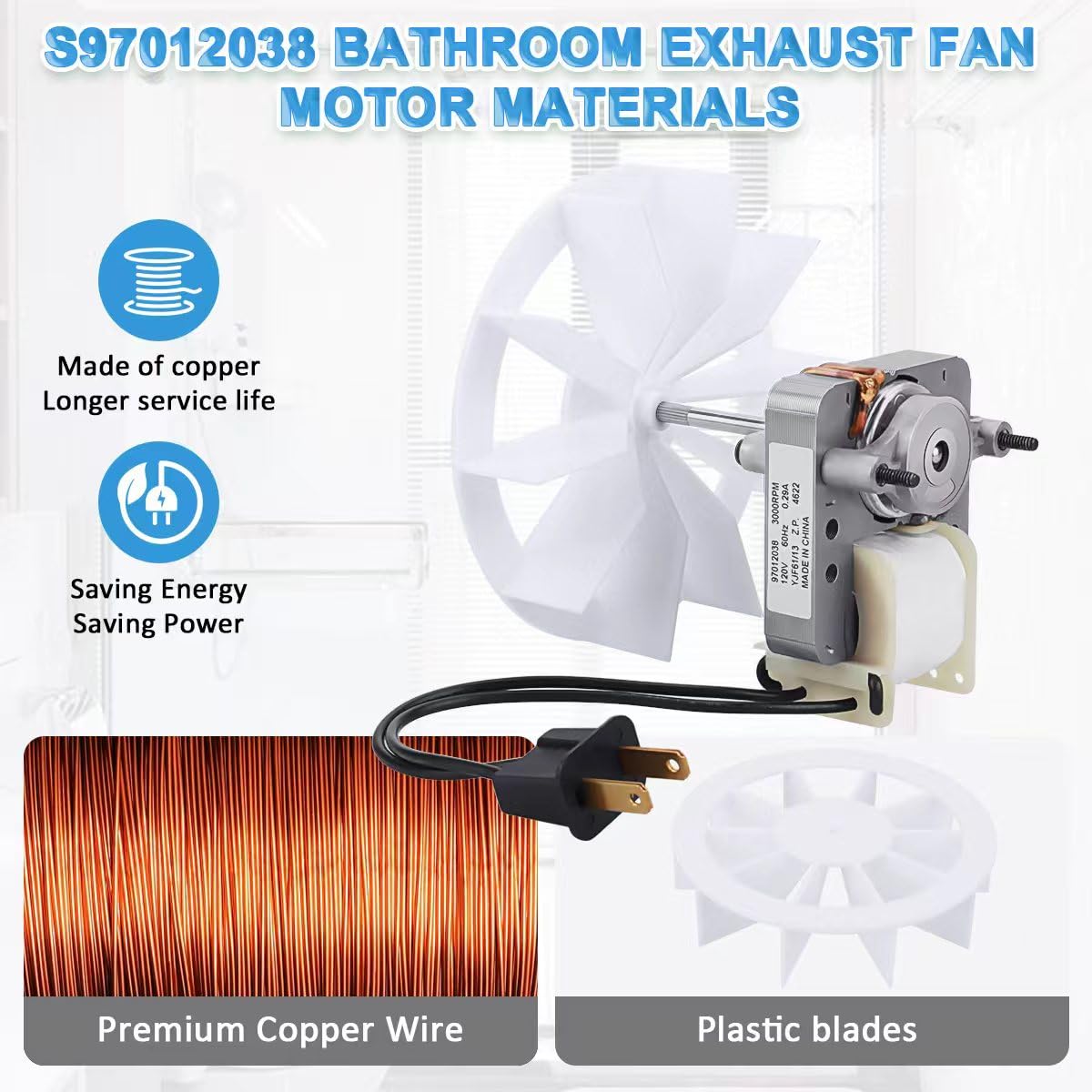 S97012038 Bathroom Exhaust Fan Motor Replacement Kit - Fits Broan 659 662 663, 50CFM 120V with Blower Wheel