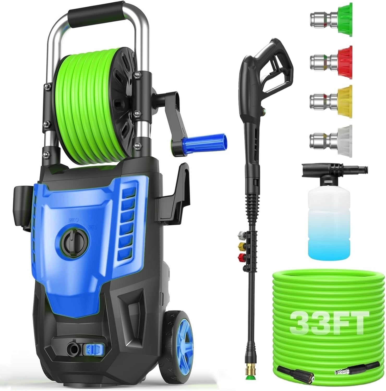 commowner4800 Presure + Washer with 4 Nozzle, for Home/Cars/Fences, Blue
