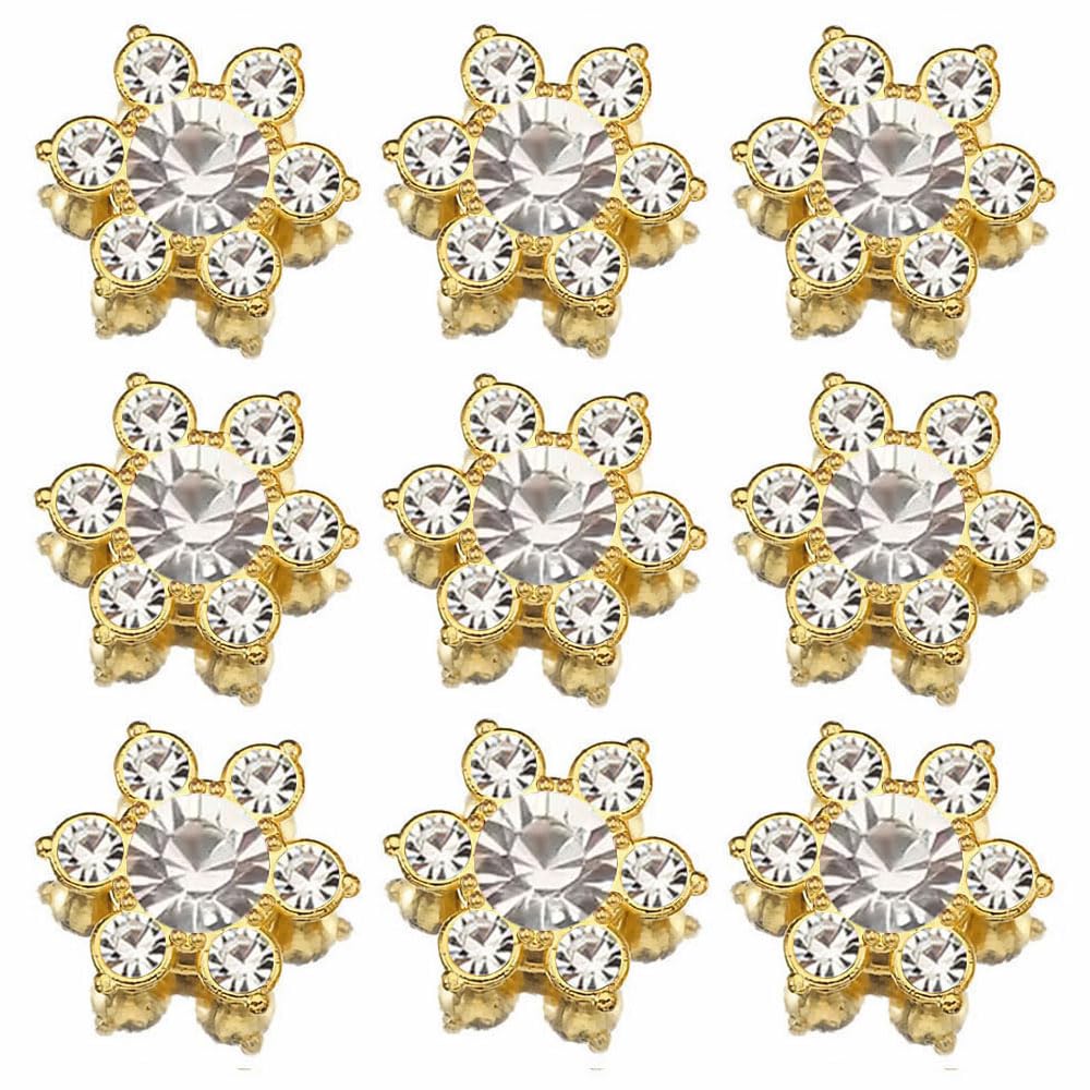 Photo 1 of 100 Pcs 13mm Flower Crystal Rhinestones, Flatback Rhinestones Glass Gems for Crafting, Gold Base Decorations for DIY Crafts Jewelry Making Clothing Accessories(01 Clear)