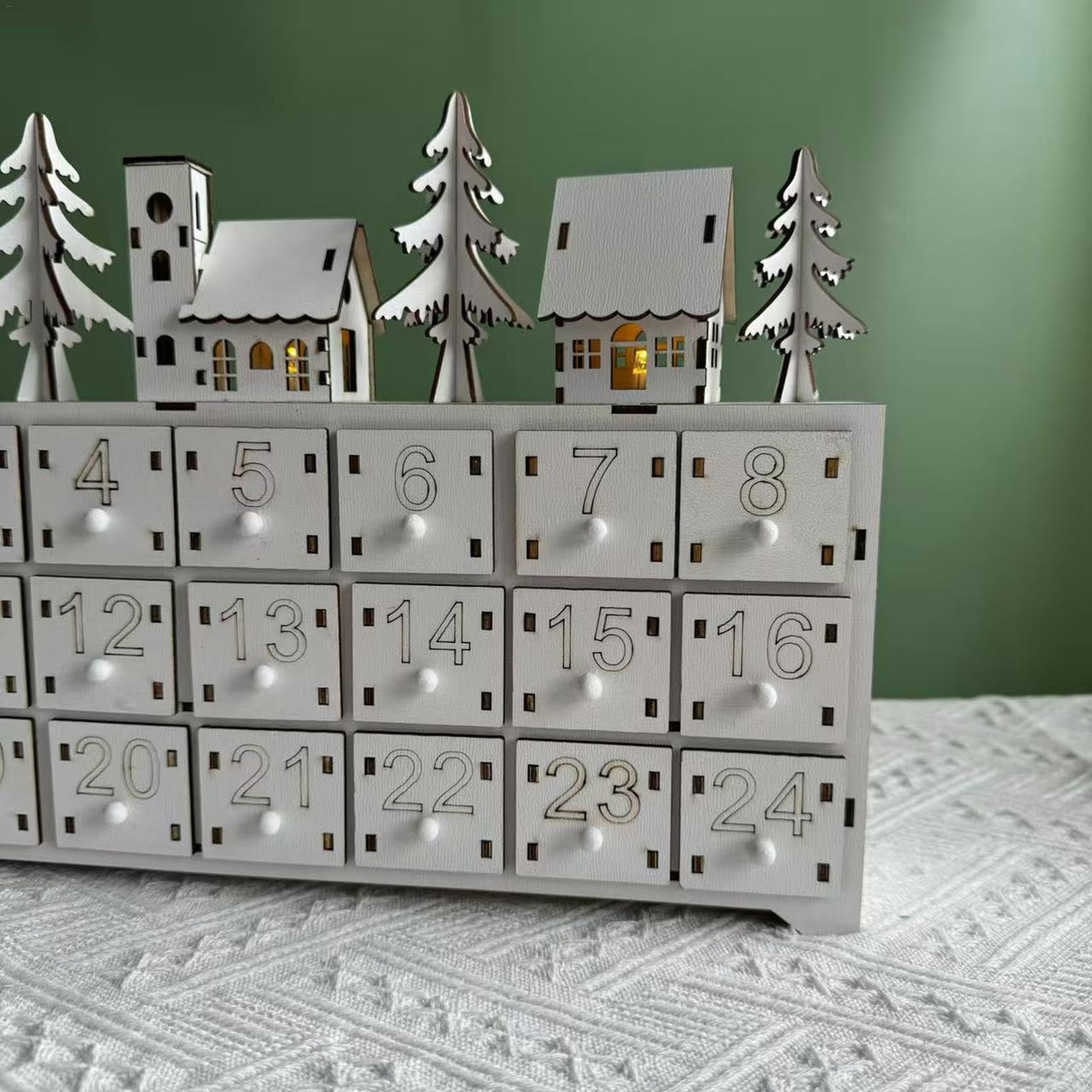 Calendario Adviento Navideño Madera Luces LED Cuenta Regresiva Adviento 24 | Decoración Mesa Letreros Mesa Rústicos Madera LED Reutilizables Cuenta Atrás Adviento Decoración