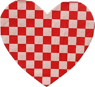 Bonjour Fete Red And Pink Heart Checker Large Paper Napkins | Premium Party Table Decor, Bachelorette, Valentine's Day| Happy Birthday Decorations, Lunch Napkins, 3-ply Paper, Pack of 20, 6.5" Folded