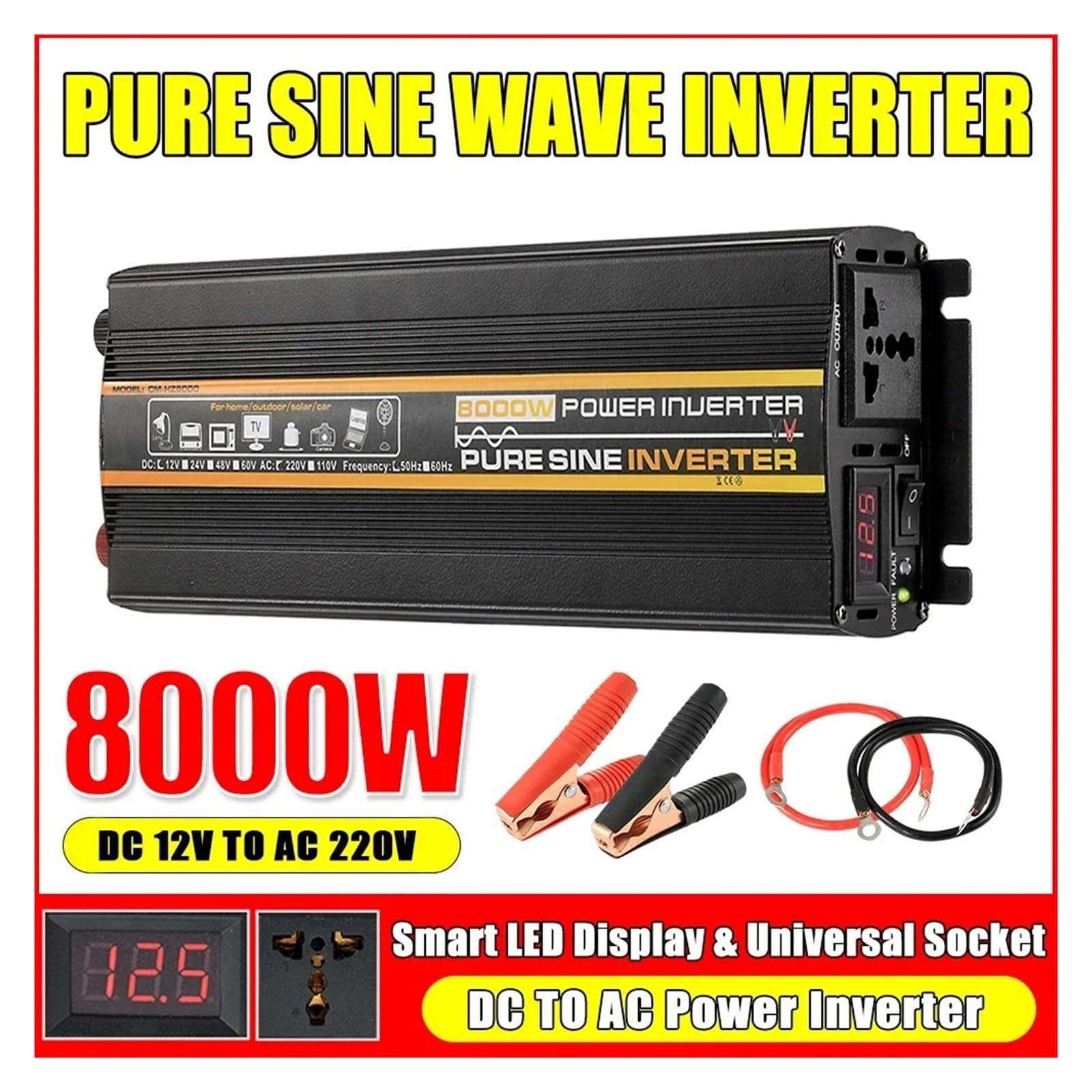 Inversor Corriente Convertidor De Voltaje con Enchufe Universal, Inversor De Onda Sinusoidal Pura De 12 V, 24 V A 220 V, 8000 W, 6000 W, 4000 W Y 3000 W De CC A CA. Transformador(50hz 24V 220V,3000W)