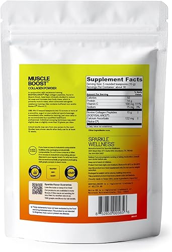 Miniatura 2 de Sparkle Wellness Muscle Boost (sin sabor) 30 porciones  Suplemento de colágeno en polvo con péptidos de colágeno hidrolizados BODYBALANCE y vitamina
