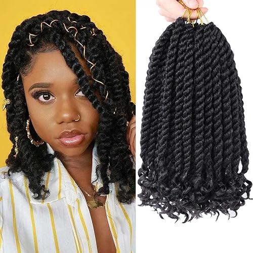 Trenzas de ganchillo senegalés de 12 pulgadas para mujeres negras, paquete de 6 unidades de cabello de ganchillo con extremos rizados 1B#