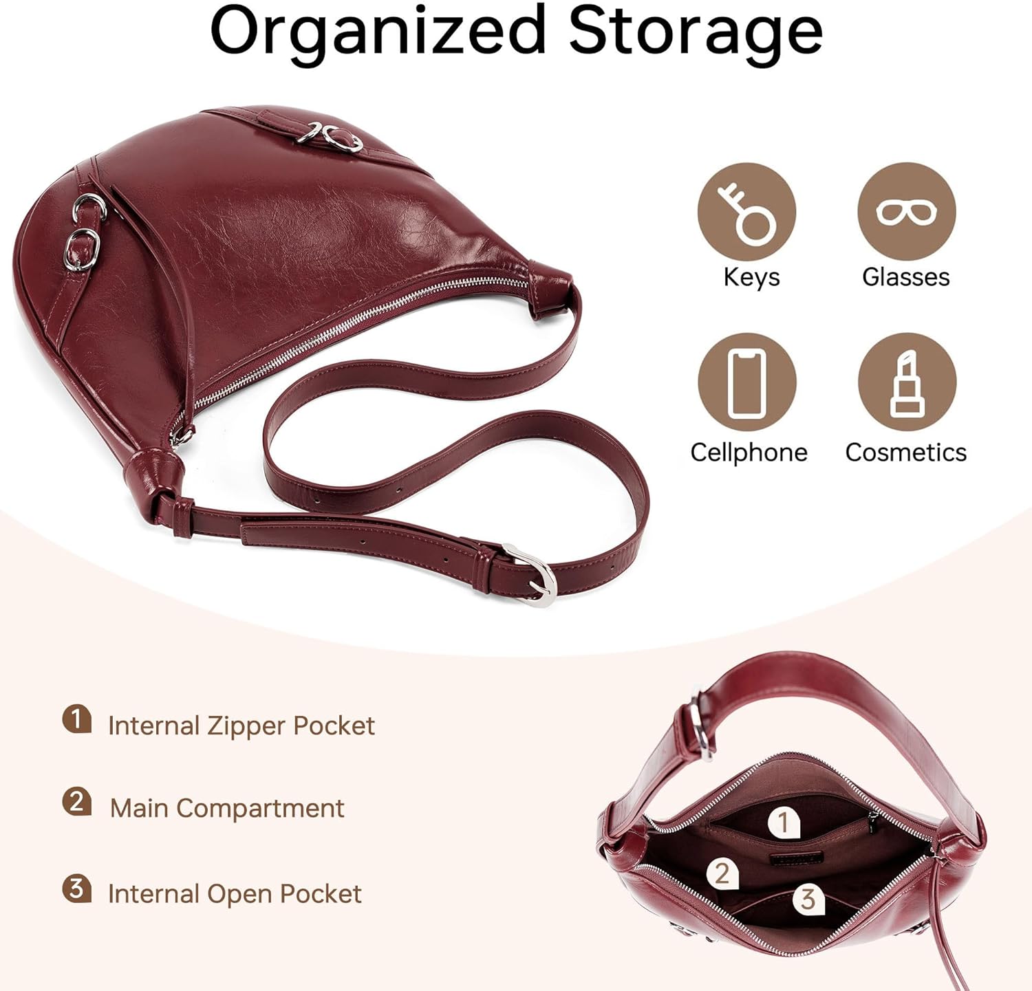 GEMIU Shoulder Bag for Women Vegan Leather Crescent Hobo Bag with Adjustable Strap, Handbag for Going Out and Travel - Image 4