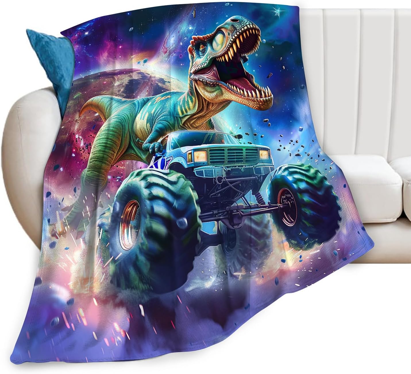 Dinosaur Truck Blanket Soft Fuzzy Fleece Galaxy Animal Throw Blanket Decor Cozy Warm Plush Flannel Blankets Gifts for Boys Girls Men Women Home Chair Sofa Couch Bed 50"X40"