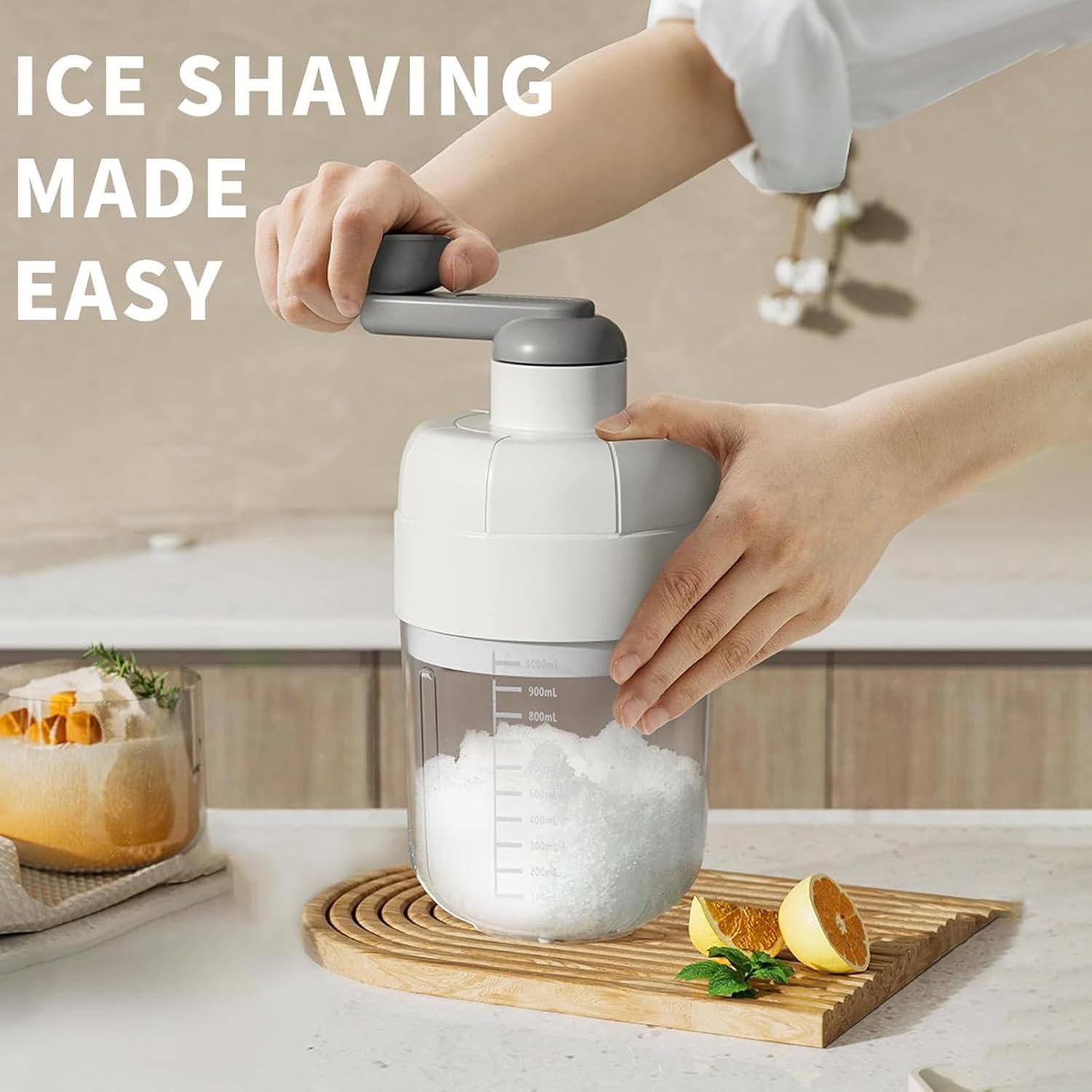 Ice Crusher Machine for Home|Manual Shaved Ice Machine|Snow Cone Machine|Manual Ice Shaver Crushed|for Smoothies Cocktails Ice Cream Party,B (B)