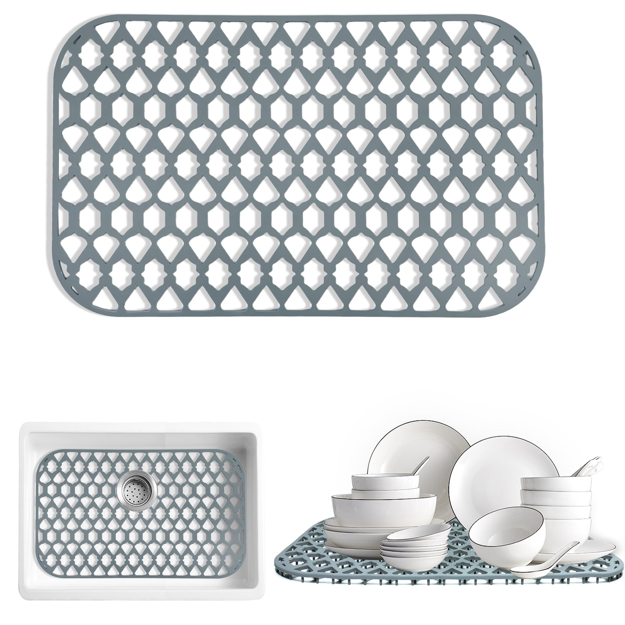SAMSIER Silicone Sink Protectors for Kitchen Sink, Multiple Sizes Mats Grids for Bottom of Farmhouse Stainless Steel Porcelain Sink (25”x15.7”/63.5x39.9 cm)