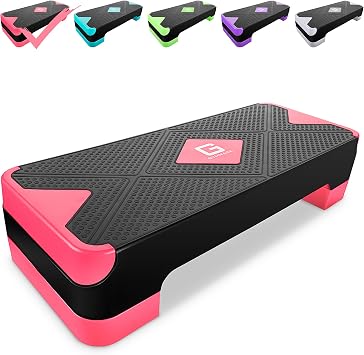 GYMMAGE Adjustable Workout Aerobic Stepper, Aerobic Exercise Step Platform with 2 Risers, Exercise Step Deck for Fitness, 26.5" Trainer Stepper with Non-Slip Surface Home Gym & Extra Risers Options