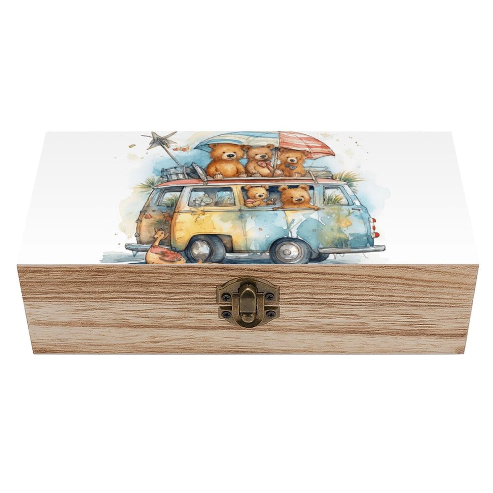 NTVOWPZO Wooden Storage Box Truck And Bear Wood Gift Box with Hinged Lid Vintage Decorative Boxes Jewelry Memory Box for Jewelry Art Hobbies Home Storage Treasure Keepsake Gift