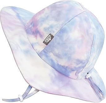 JAN & JUL 50+ UPF Adjustable Toddler Girl Sun-Hat with Strap, 100% Cotton M 6-24 Months, Cotton Candy Tie-Dye