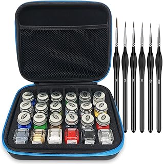 Pixiss Model Paint Storage Case for Testors Paints (Holds 30 Bottles) with 6 Fine Detail Miniatures Paint Brushes (Paint Not Included)