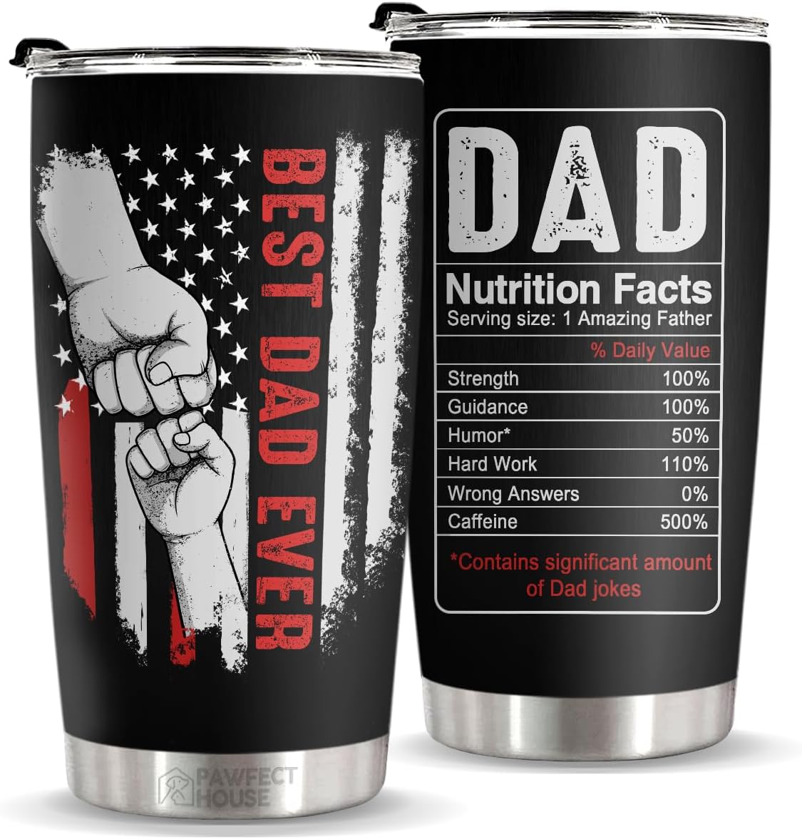 Pawfect House Best Dad Ever Tumbler, Christmas Birthday Gifts For Dad, Husband, Stepdad, 20 Oz Stainless Steel Tumbler, Papa Gifts From Daughter Son Wife, Fist Bump Tumblers For Daddy, Father