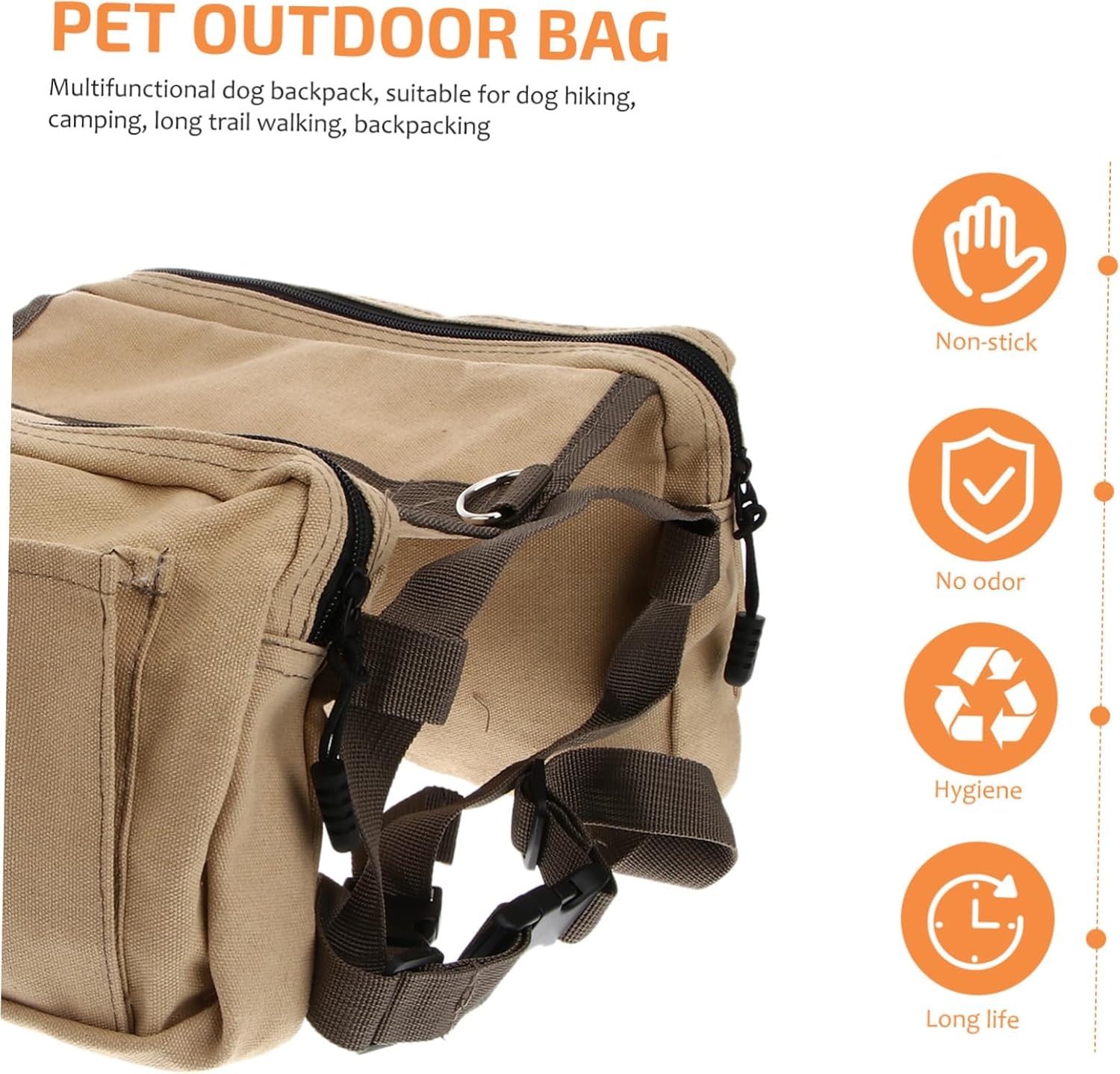 Mikikit Hound Travel Camping Backpack Rucksack for Medium and Large Dogs Saddle Bag for Hiking Outdoor Adventures Pet Supplies Khaki
