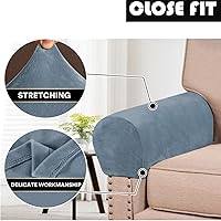 Vista 3 de Paquete de 2 fundas elásticas de terciopelo para reposabrazos, fundas antideslizantes para sofá, protectores elásticos suaves para sala de estar