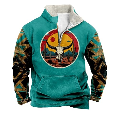 Aztec Cowboy Mens Hoodie Vintage Graphic Western Hoodies Casual Long