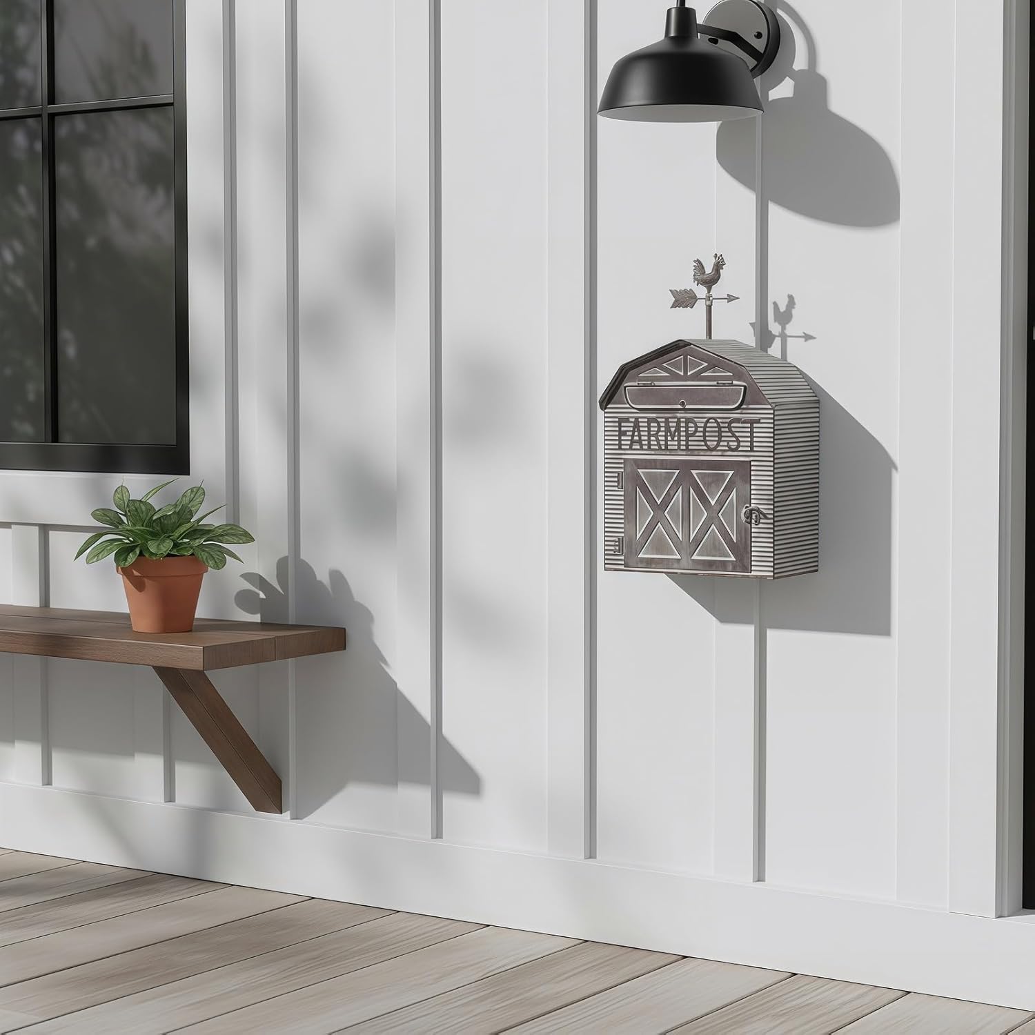 Rustic Mailboxes for Outside Wall Mount – Vintage Farmhouse Mailbox Wall Mount for House | Decorative Wall Mounted Mailboxes for Outside | Metal Outdoor Mail Box with Barn Door Design