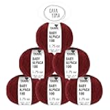 CAVAYOMA 100% Baby Alpaca Yarn Light Worsted in 35+ Colors (Itch-Free) #3 DK Weight Yarn for Knitting & Crocheting Set of 6 Skeins (300g, 10,5oz) Hand Selected Quality from Peru - Red Wine (Melange)