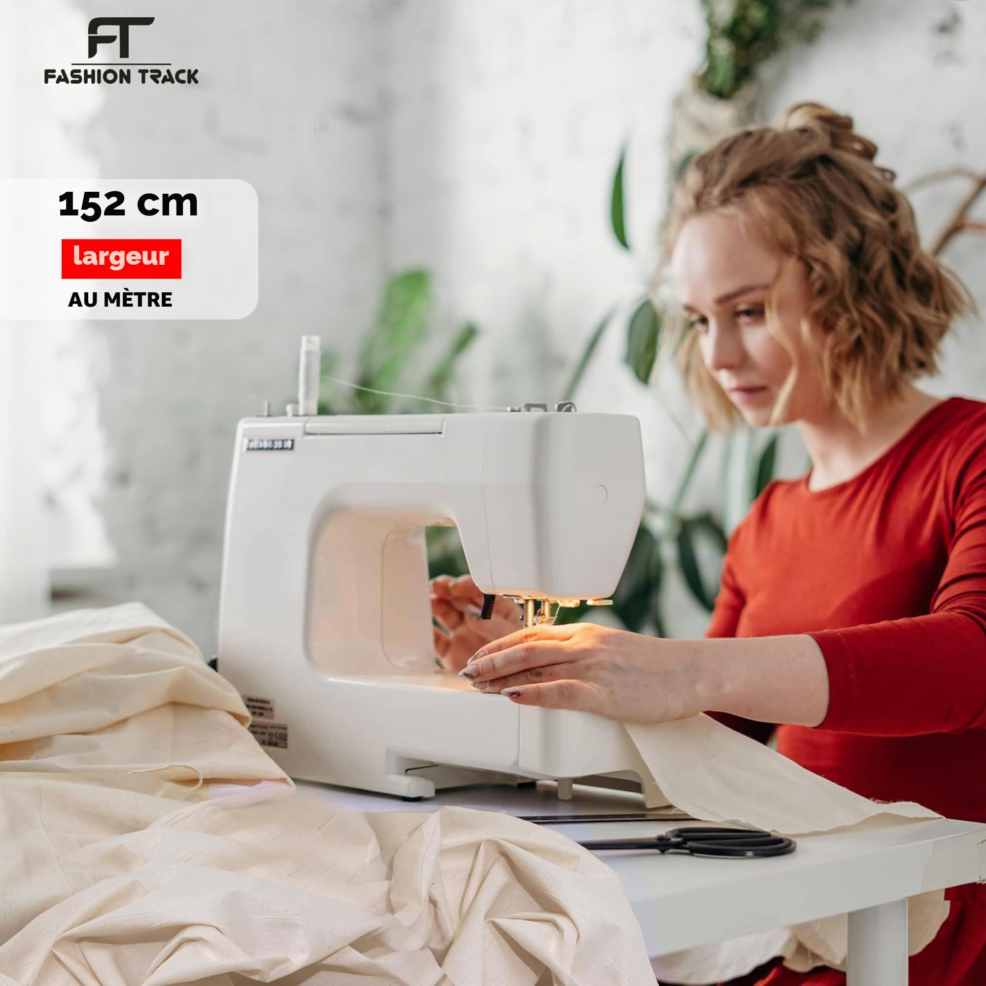 Tissu au mètre (10 m, calicot naturel) 147,5 cm de large, poids moyen, 100% coton, pour nappes, couture, matelassage, doublures de rideaux, housses de coussin et sacs fourre-tout | FT Fashion Track