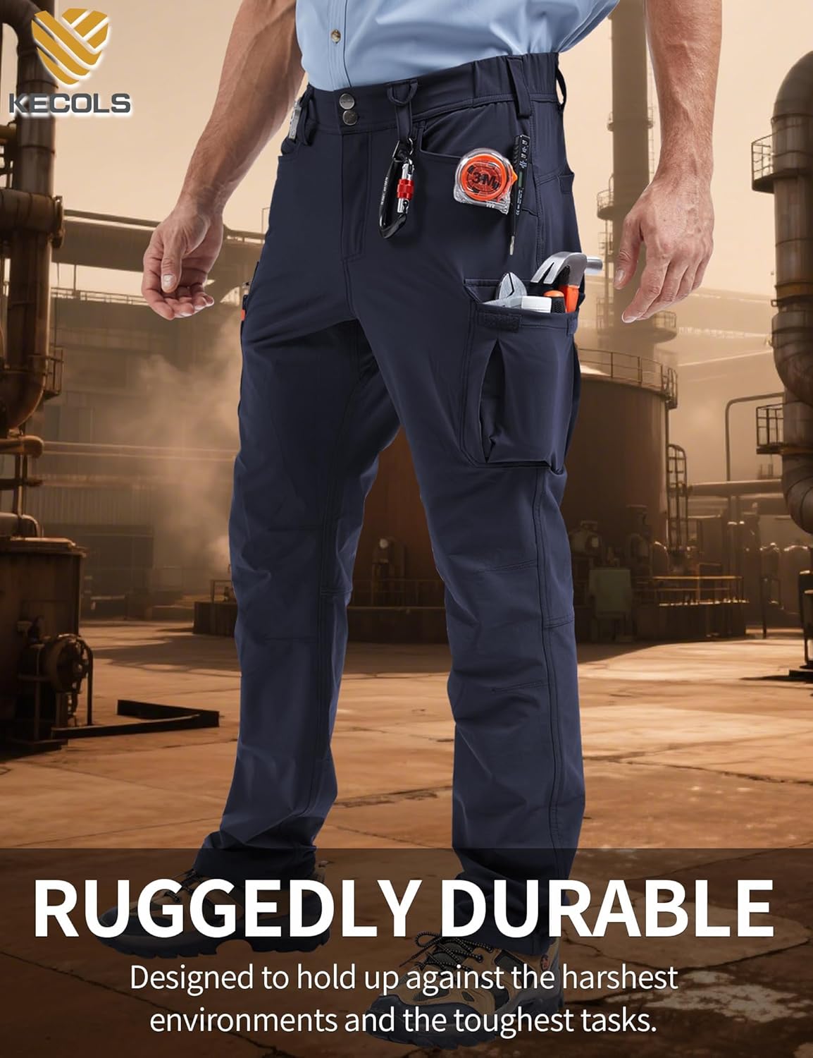 Men's Work Pants - Technical Workwear, Water Resistant, Lightweight, Multi-Pocket with 4-Way Stretch