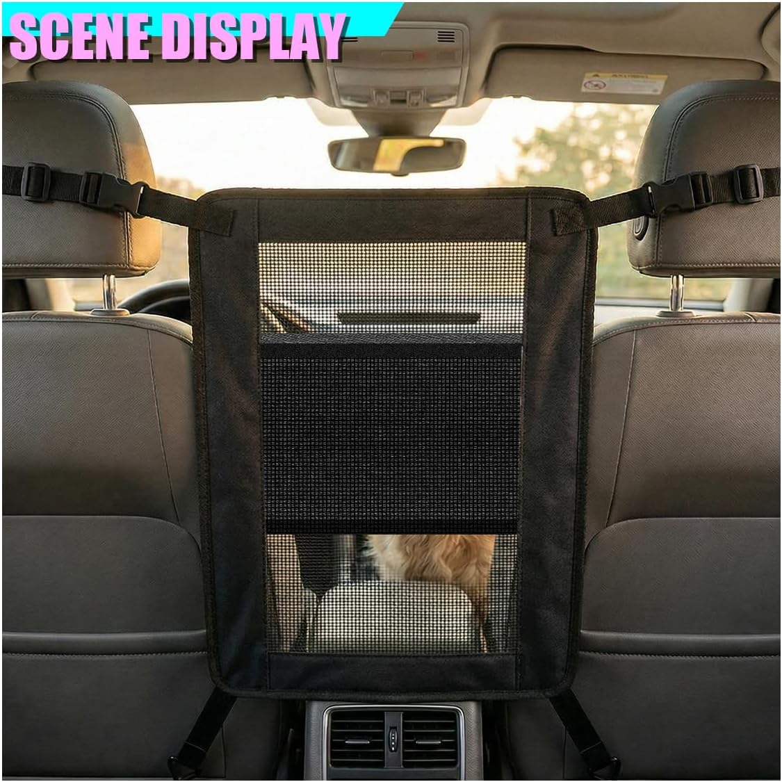 Dog Barrier Net for Car, 22x18 Inch Adjustable Automotive Pet Divider Mesh with Storage Bag, Universal Easy Install Vehicle Backseat Safety Net for SUV and Truck (Black) image 3