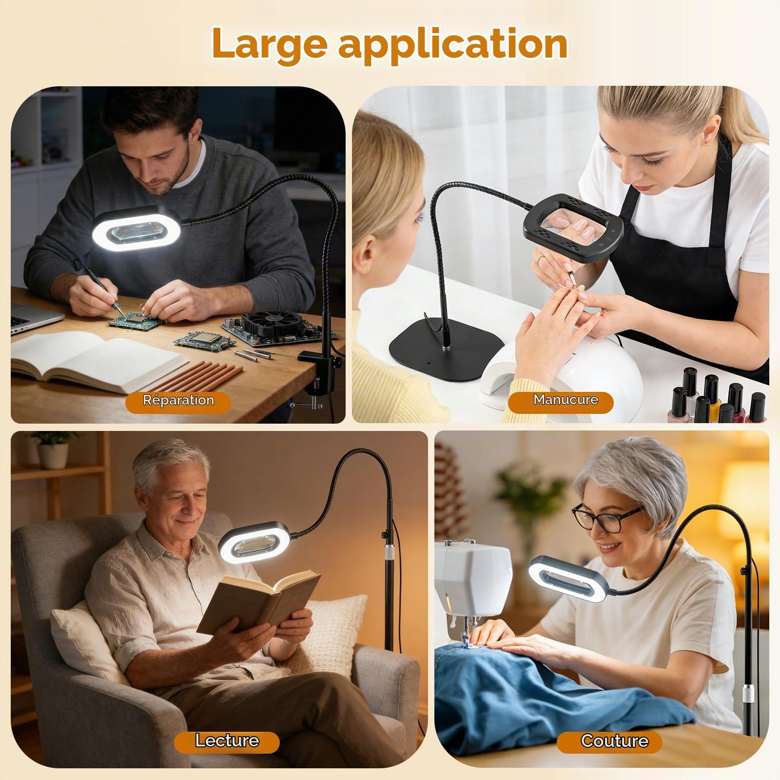 10X Lampe Loupe avec Lumière et Support, 3 en 1 Lampe Loupe sur Pied avec 60 LED à Luminosité Réglable, 5 Modes de Couleur, Loupe Éclairée pour Travail de Près, Couture, Artisanat, Loisirs
