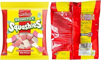 Squashies Drumsticks Sharing Bag Bundle - Original Raspberry & Mik Flavour - 4 x 120g Bags
