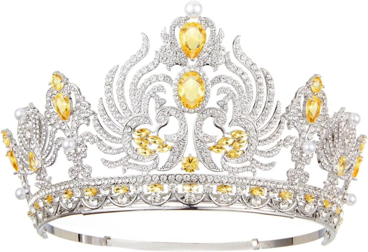 Crystal Bridal Tiara for Women - Yellow Rhinestone Queen Crown Pageant Diadem Wedding Hair Jewelry Accessories(Khaki)