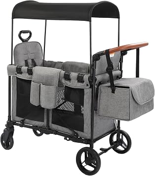 Stroller Wagon for 2 Kids, Baby Wagon Stroller for 2 Seaters, All-Terrain Kids Wagon with Canopy, Parent Organizer, Adjustable Handle & Pull Bar for Infants and Toddlers Gray