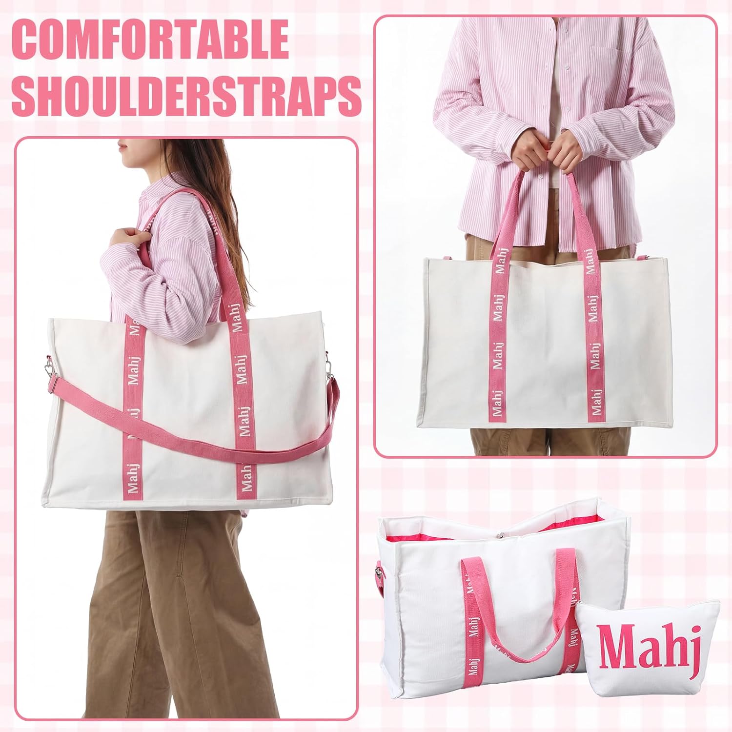3 Pcs Empty Mahjong Bag for Tiles 3 Size Canvas Mahjong Carrying Bag with Lining and Thicker Handle for Enthusiasts Women or Men Party 22 x 15 Inches, 7.87 x 12.6 and 7.87 x 5.12 Inches