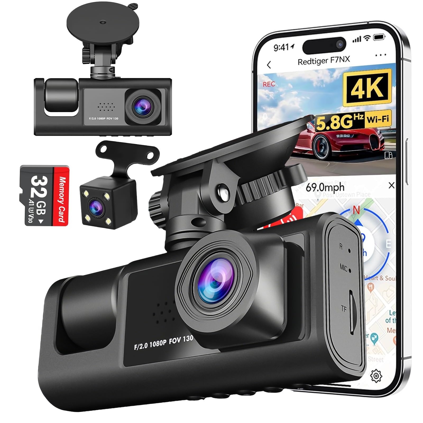 Dash Cam 4k Front And Rear 1080p
