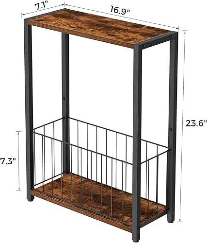 Miniatura 6 de Juego de 2 mesas laterales estrechas con soporte para revistas, mesas auxiliares delgadas perfectas para espacios pequeños, diseño que ahorra