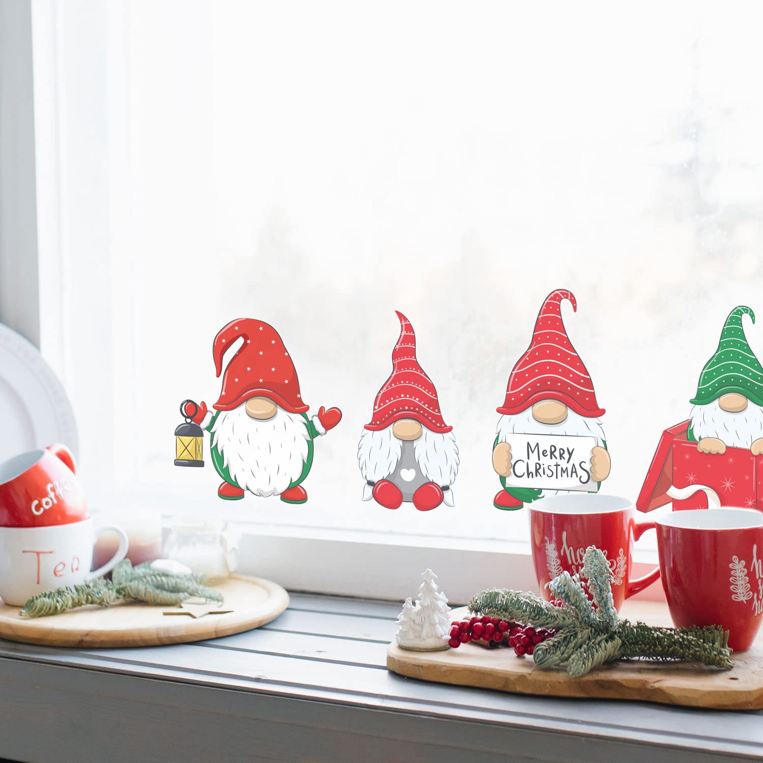 Stickerscape Gnomes Christmas Gonks Window Stickers (Gnomes)| Christmas Window Decorations To Create A Winter Themed Display | Reusable, Re-Positionable And Cleanly Removable