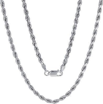 Nuragold 10k Real White Gold 3mm Rope Chain Diamond Cut Necklace
