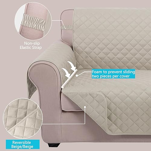Miniatura 3 de U-NICE HOME Funda de sofá de dos plazas, reversible, para sofá de 2 cojines, para perros, funda protectora de muebles con correas elásticas,
