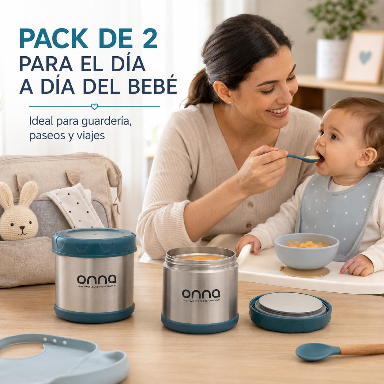 ONNA Termo Porta Alimentos 500 ml, Recipiente Térmico de Acero Inoxidable para Comida (1802MB)