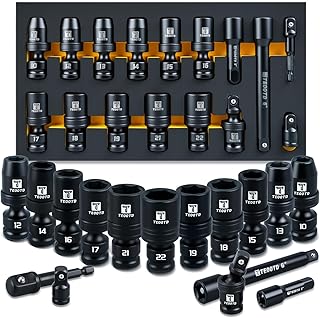 TEOOTD 16 PCS 1/2" Drive Swivel Socket Set, Impact Swivel Socket Set, Universal Impact Socket Set, Wobble Socket, 6-Point,...