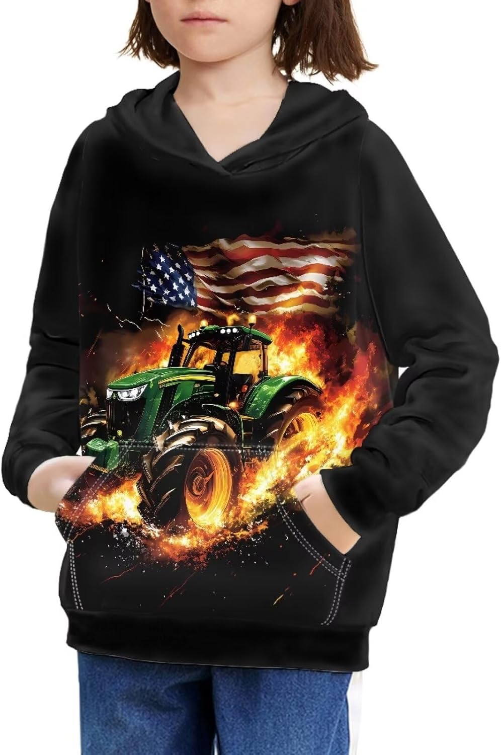 FOR U DESIGNS Pullover Sweatshirts for Kids Youth Boys Warm Winter Hoodies with Pocket 8-10 Years Burning Tractor image 3 of 5 B0DHZVZFWY