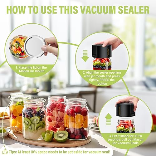 Miniatura 4 de Jelife - Sellador al vacío eléctrico para tarros Mason Jar - Kit de máquina de sellado al vacío para tarros de enlatado de boca ancha y boca regular