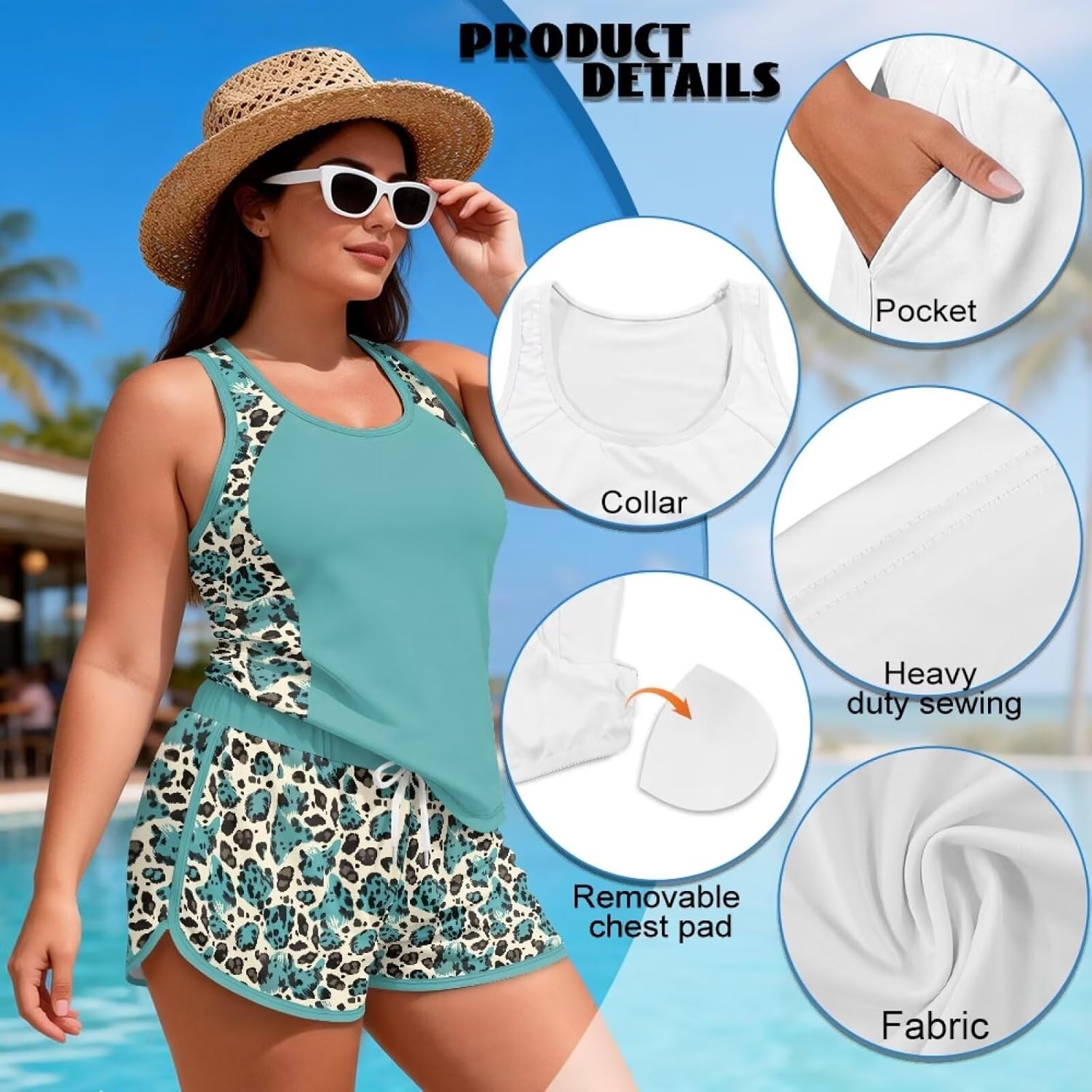Blouson Tankini Swimsuits for Women 2 Piece Tummy Control Tankini Swimsuits for Women with Shorts