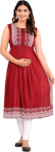Shantika Women's Nyra Cut Maternity Kurti Dress Feeding Kurta with 2 Side Zipper