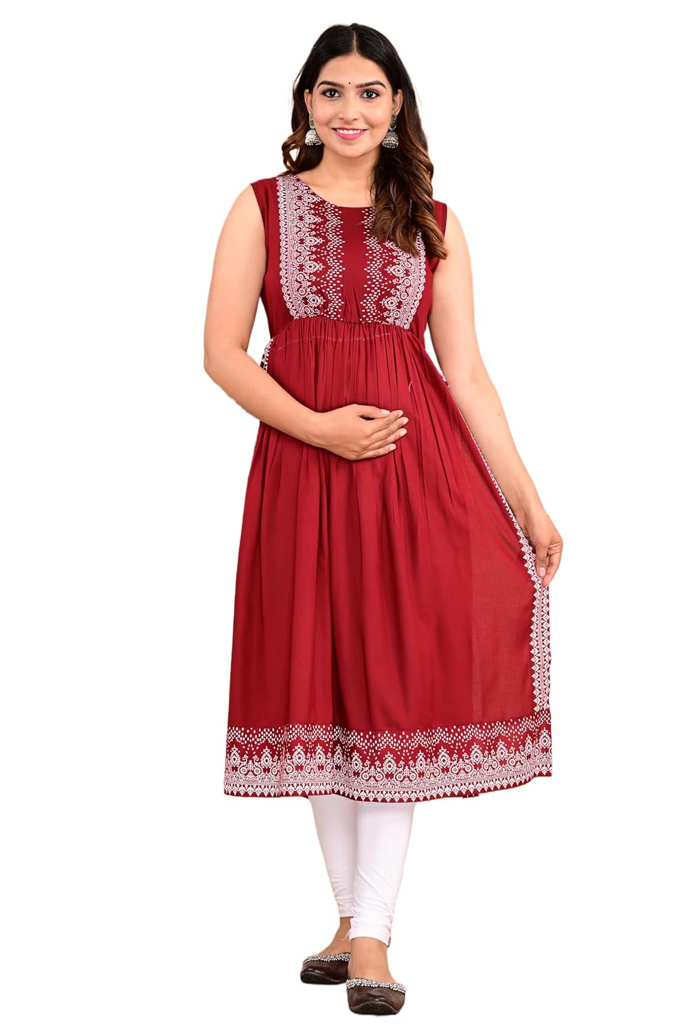 Shantika Women's Nyra Cut Maternity Kurti Dress Feeding Kurta with 2 Side Zipper