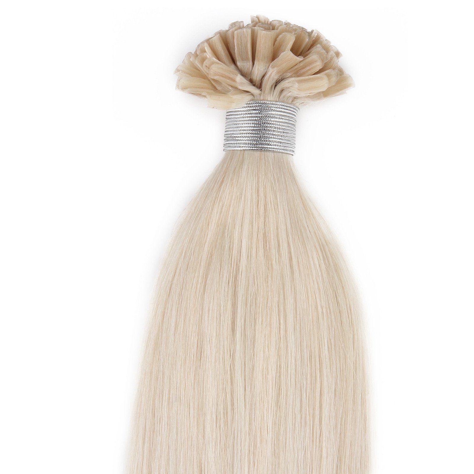 Beauty7 - 50 szt. pasemek prawdziwych włosów Remy, prawdziwe włosy, przedłużanie włosów od U-tips, 45 cm, 0,5 g, wiązanie, prawdziwe włosy, pasemka, 45 cm, platynowy blond #60