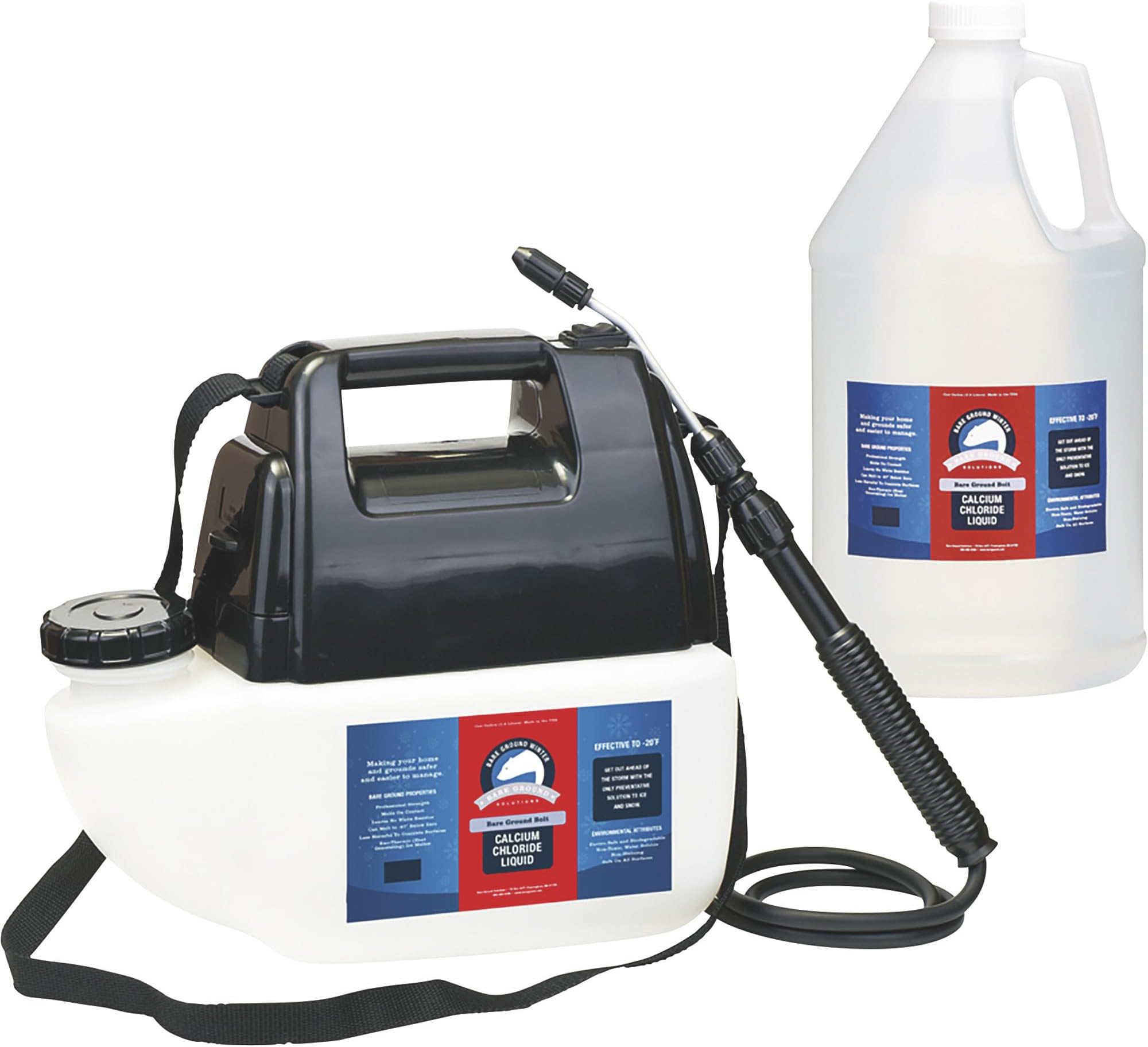 Bare Ground Bolt BGBPS-1C Fast-Acting CaCl2 Ice Melt Liquid with Battery Powered Sprayer, 128 oz (1 Gallon)