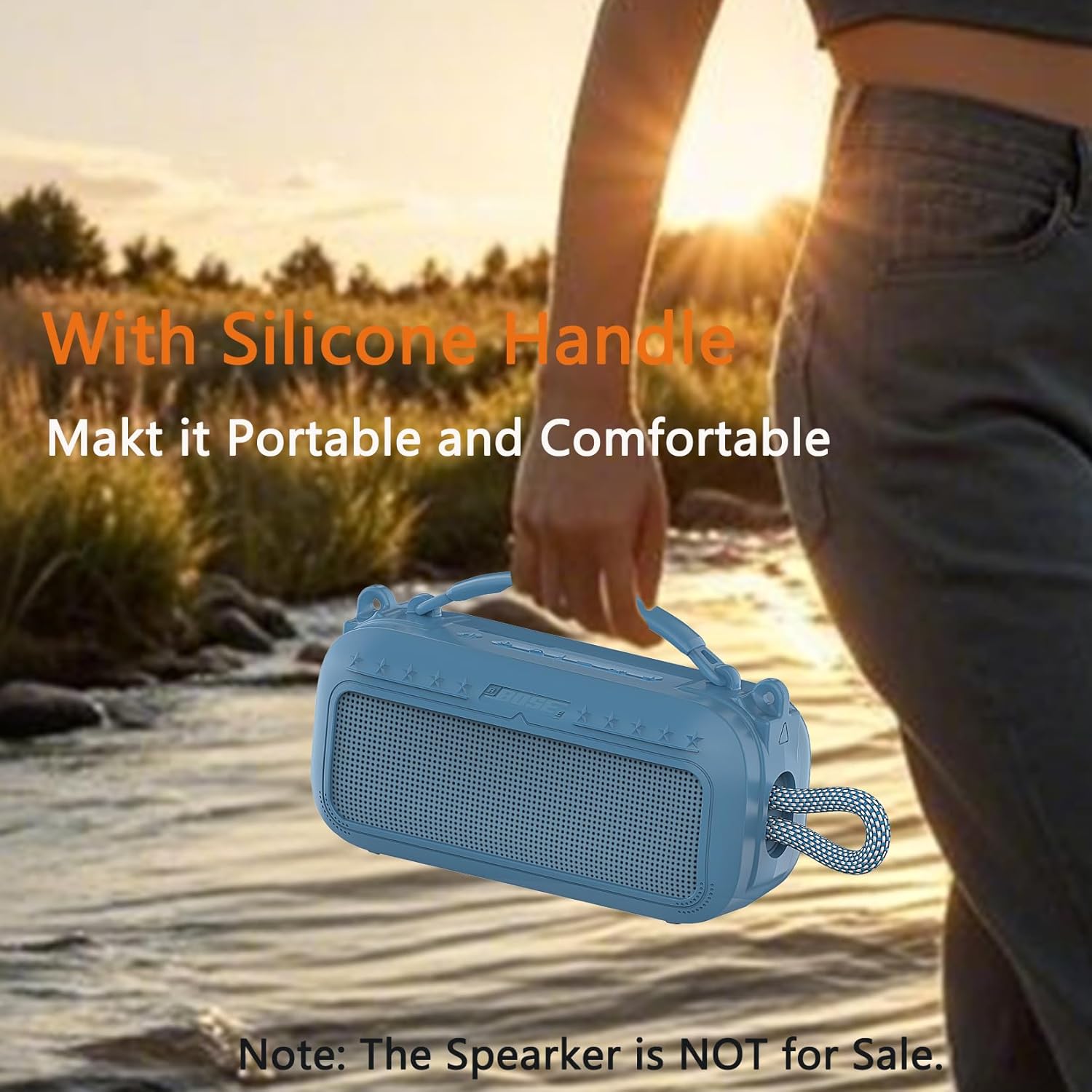 Silicone Cover Case for Bose SoundLink Plus Portable Bluetooth Speaker, Soft Silicone Case with Carrying Handle and Shoulder Strap (Blue Dusk) - Image 7