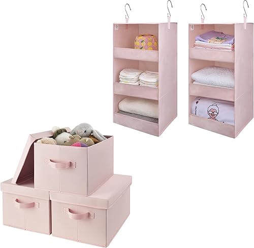 GRANNY SAYS Paquete de 2 organizadores colgantes de armario y 3 contenedores de almacenamiento para estantes de armario