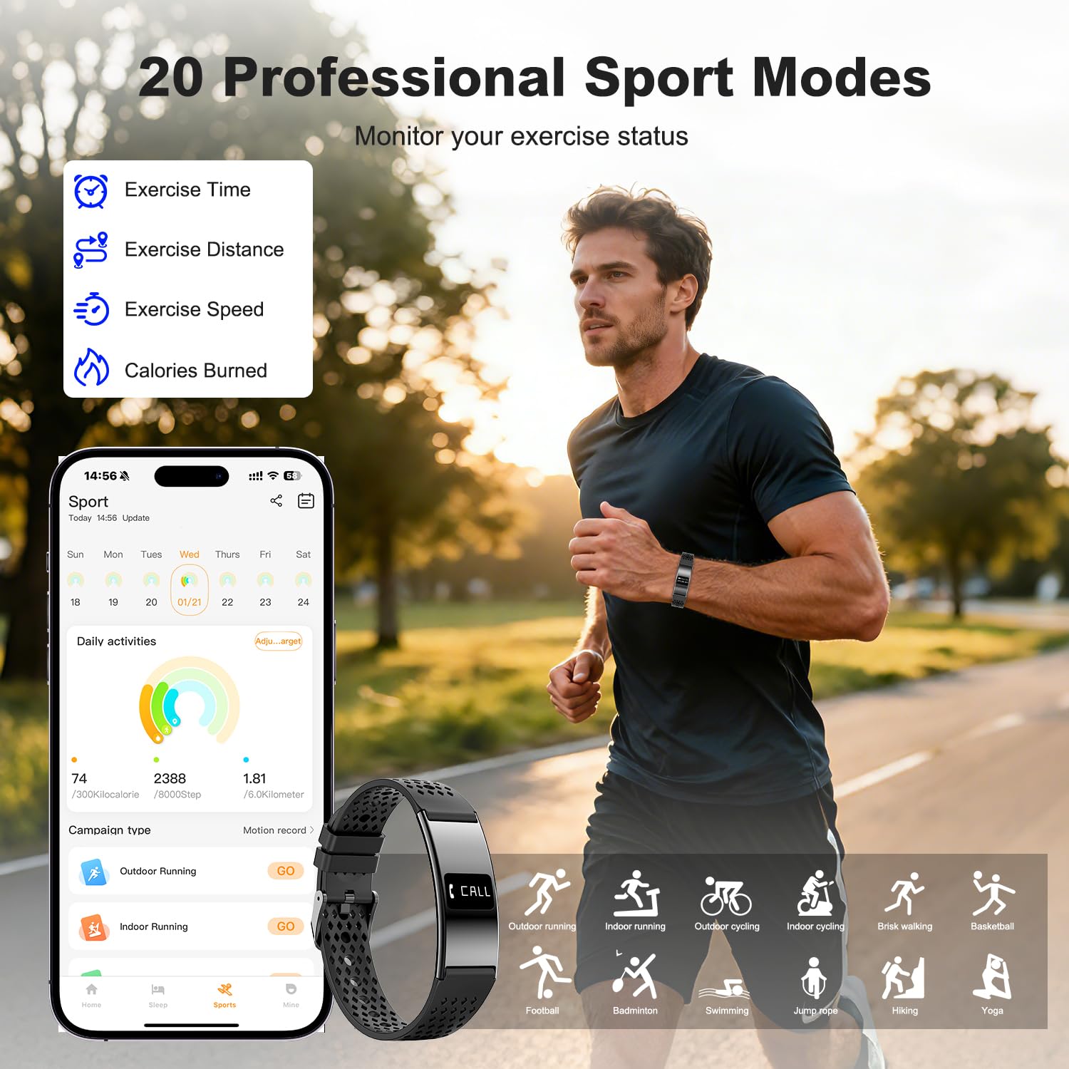 Bracelet Connecté Femme Homme, Fitness Tracker d'activité avec Modes d'exercice,Long Jours Batterie, Étanchéité IP68, Suivi Sommeil & Cardio, SpO2, Rappel D'appel/SM, Compatible Android et iOS
